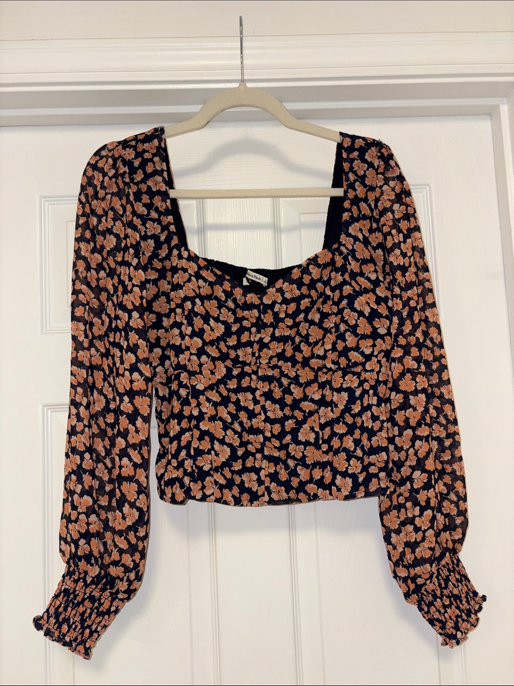 Abercrombie & Fitch Navy Long-Sleeve Top with Peach Floral Print